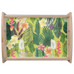 Tropical leaves and flowers: watercolor pattern serving tray