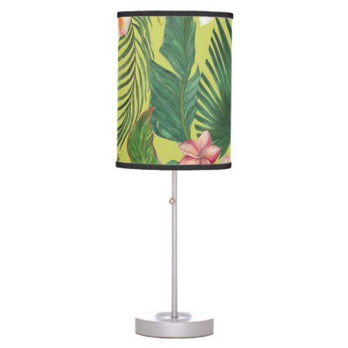 Tropical leaves and flowers watercolor pattern table lamp
