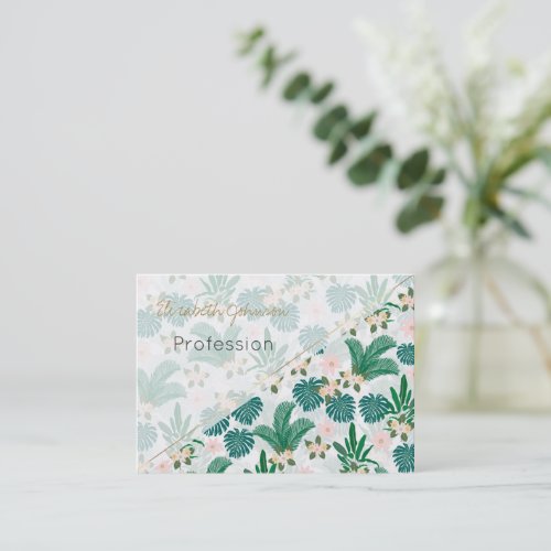 Tropical Leaves and Flowers White Pattern Business Card