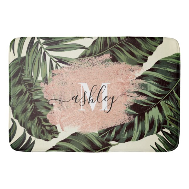 Tropical Leaves and Glitter Bath Mat (Front)