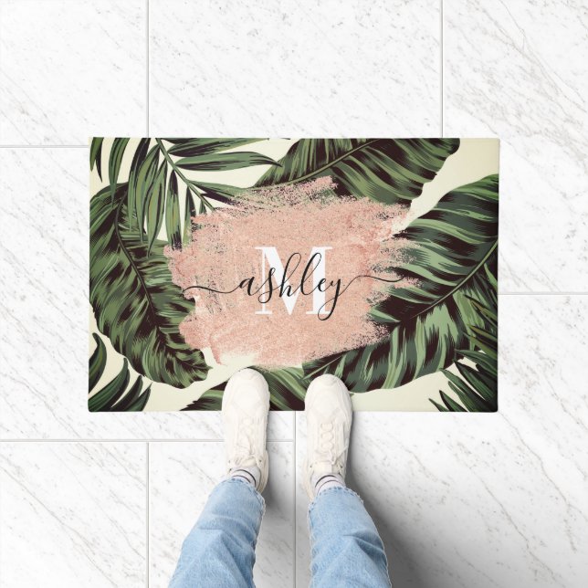 Tropical Leaves and Glitter Doormat (Indoor)