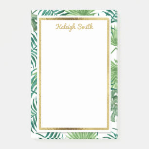 Tropical Leaves and Gold Personalized Post It Post-it Notes