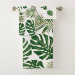 Tropical Leaves And Monogram Green, Gold Bath Towel Set at Zazzle