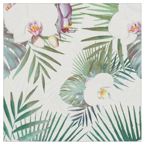 Tropical leaves and orchid flowers design fabric