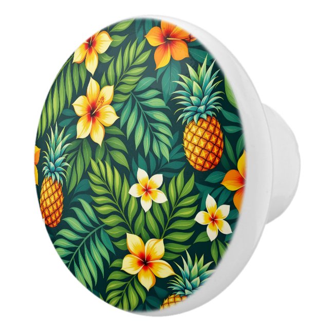 Tropical leaves and pineapple pattern ceramic knob (Right)