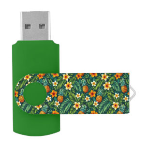 Tropical leaves and pineapple pattern flash drive