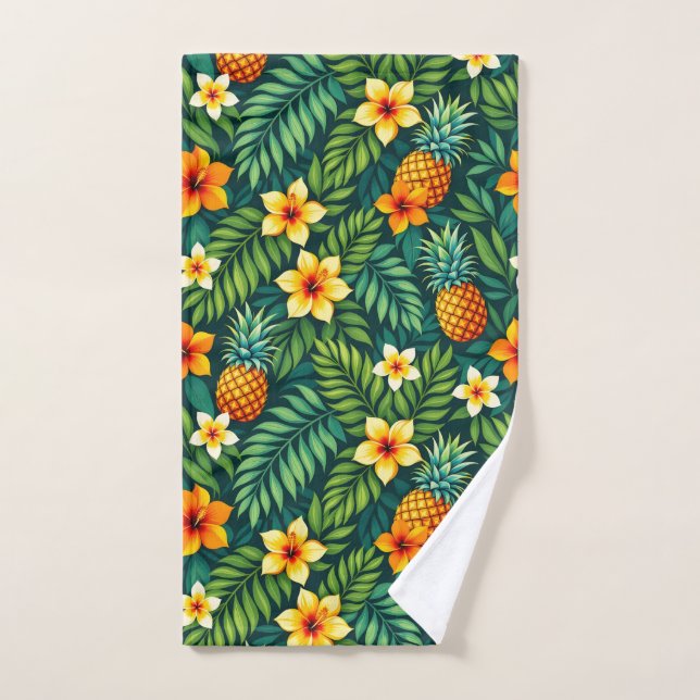 Tropical leaves and pineapple pattern hand towel  (Hand Towel)