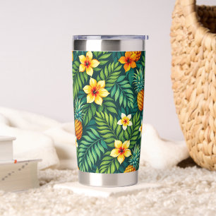 Tropical leaves and pineapple pattern insulated tumbler