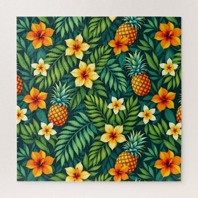 Tropical leaves and pineapple pattern jigsaw puzzle (Vertical)