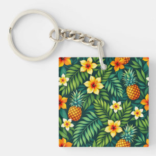 Tropical leaves and pineapple pattern keychain