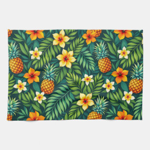 Tropical leaves and pineapple pattern kitchen towel