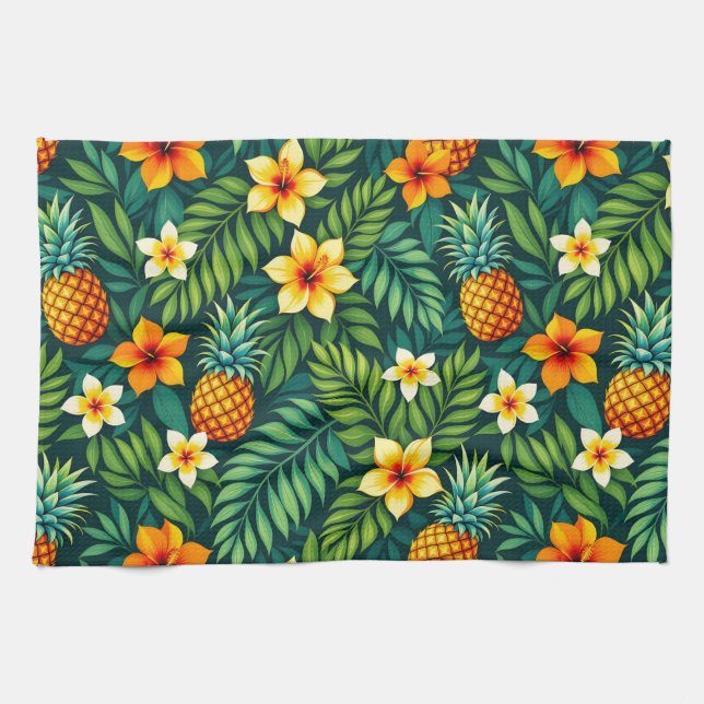 Tropical leaves and pineapple pattern kitchen towel (Horizontal)