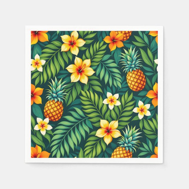 Tropical leaves and pineapple pattern napkins (Front)