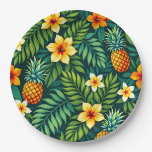 Tropical leaves and pineapple pattern paper plates