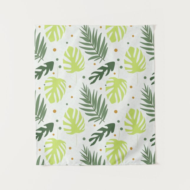 Tropical leaves and polka dots on the texture. tapestry (Front)