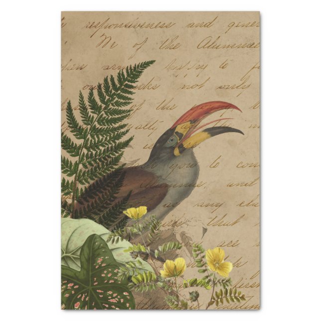 Tropical Leaves and Toucan Ephemera Tissue Paper (Vertical)