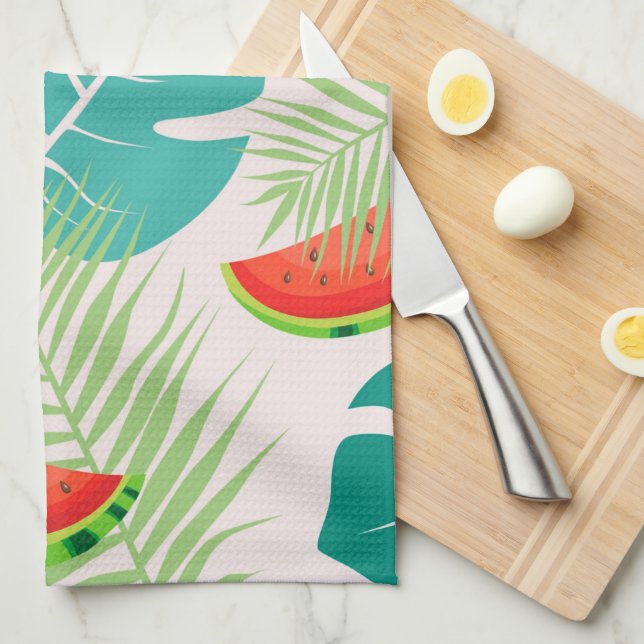 Tropical Leaves and Watermelons Kitchen Towel (Quarter Fold)