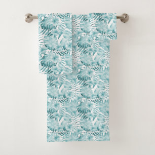 Tropical Leaves Aqua Bath Towel Set