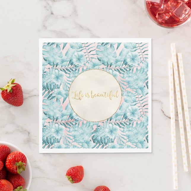 Tropical Leaves Aqua Gold          Napkins (Insitu)