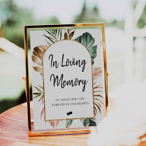 Tropical Leaves Arch Frame In Loving Memory Sign
