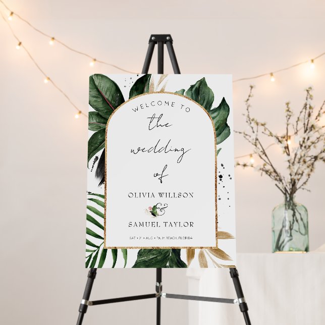 Tropical Leaves Arch Frame Wedding Welcome Foam Board (In Situ (Stand))