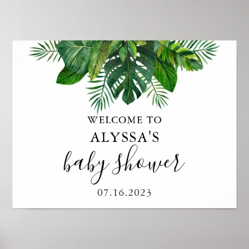 Tropical Leaves Baby Shower Welcome Poster