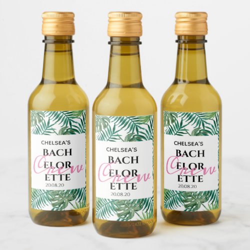 Tropical Leaves Bachelorette Crew Summer Party  Wine Label
