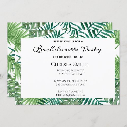 Tropical Leaves Bachelorette Party Invitation