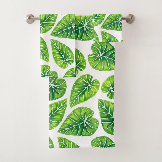 Tropical leaves bath towel set (Insitu)