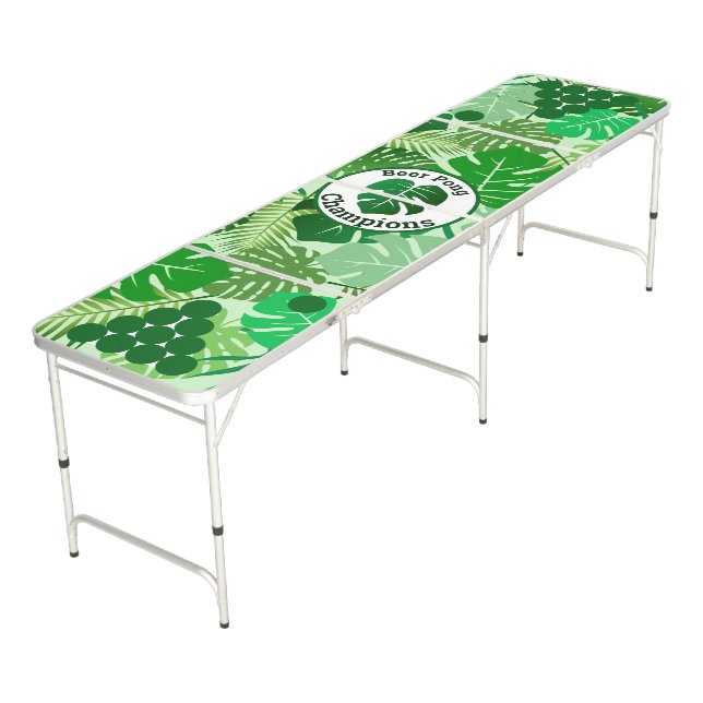 Tropical Leaves Beach Foliage Girly Custom Text Beer Pong Table (Angled)
