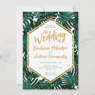 Tropical Leaves Beach Green Palm Wedding Invitation