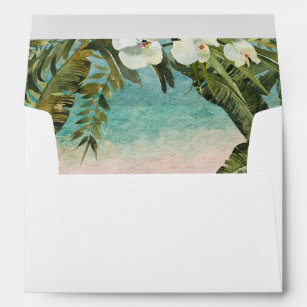 tropical leaves beach lined envelopes