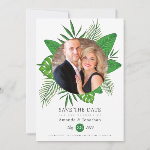 Tropical Leaves Beach Photo Wedding Save The Date