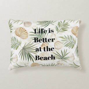 Tropical Leaves Beach Shells Accent Pillow