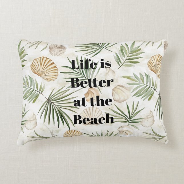 Tropical Leaves Beach Shells Accent Pillow (Front)