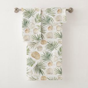 Tropical Leaves Beach Shells Bath Towel Set