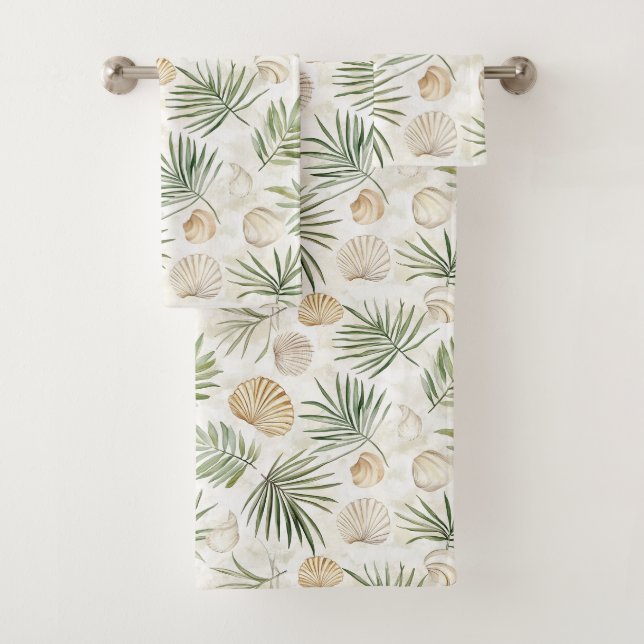 Tropical Leaves Beach Shells Bath Towel Set (Insitu)
