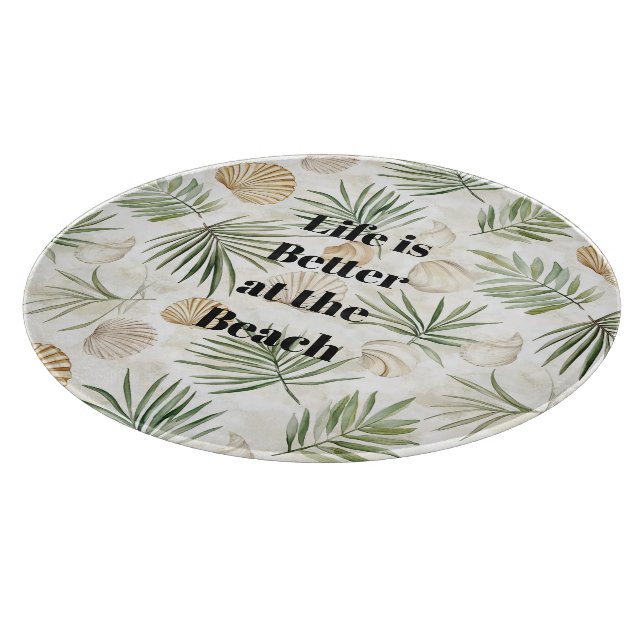 Tropical Leaves Beach Shells Cutting Board (Corner)