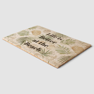 Tropical Leaves Beach Shells Fiber Doormat
