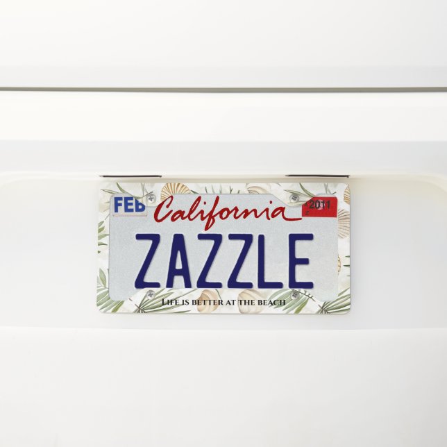 Tropical Leaves Beach Shells License Plate Frame (On Car)