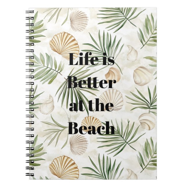 Tropical Leaves Beach Shells Notebook (Front)