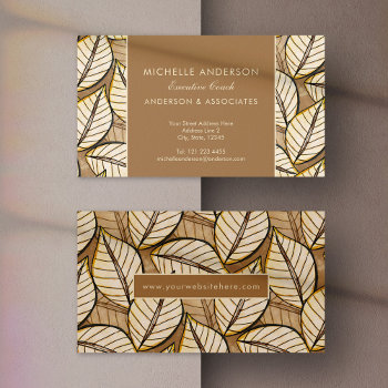 Tropical Leaves Beige Elegant Business Card by VillageDesign at Zazzle