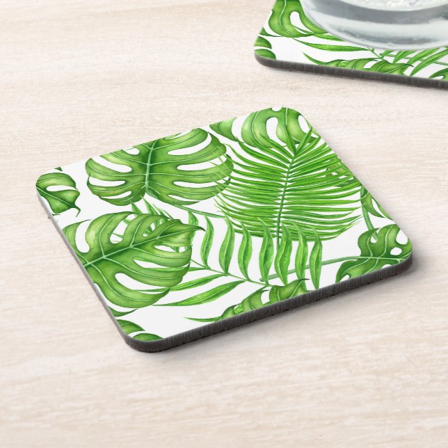 Tropical leaves beverage coaster (Left Side)