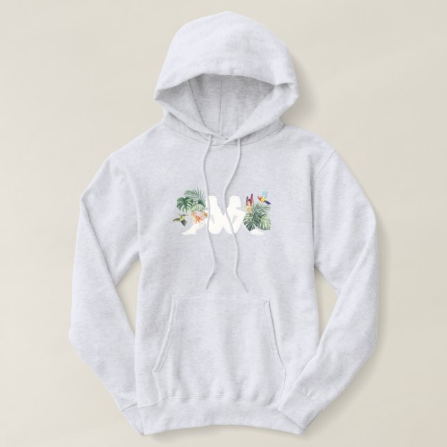 Tropical Leaves & Birds Minimal Nature Design Hoodie (Design Front)