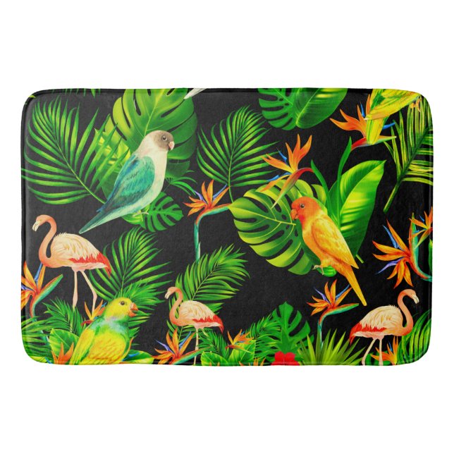 Tropical leaves birds rainforest   bath mat (Front)