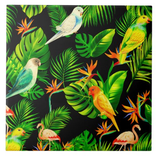 Tropical leaves birds rainforest   ceramic tile