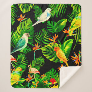 Tropical leaves birds rainforest sherpa blanket
