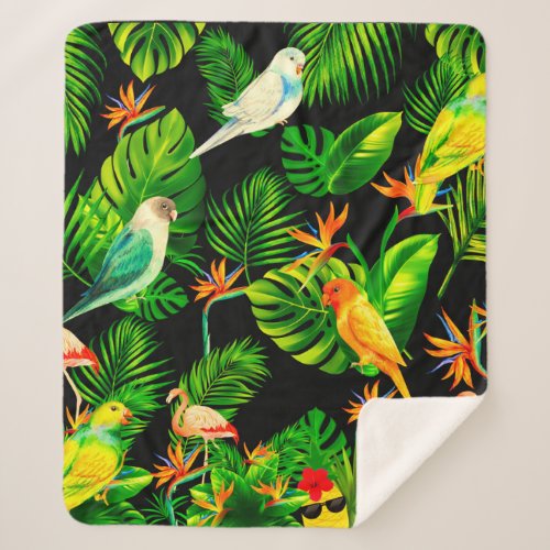 Tropical leaves birds rainforest   sherpa blanket