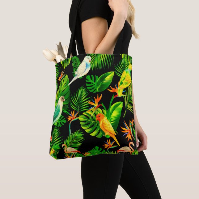 Tropical leaves birds rainforest   tote bag (Close Up)