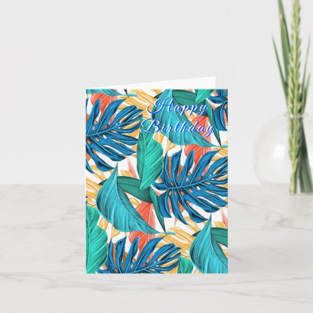 Tropical Leaves Birthday Card (Front)